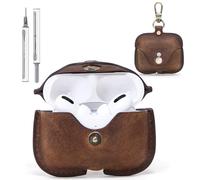 for AirPods Pro 3/AirPods Pro 2 Leather Case - Vintage Cowhide Cover with Keychain&Cleaner Kit | Shockproof Charging Case | Coffee Brown