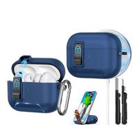 for AirPods Pro 3 Case 2025, Compatible with Airpods Pro 3rd Generation Case, Safety Lock, Phone Stand, Auto- Pop up, Compatible with MagSafe, Includes Cleaning Kit and Keychain (Blue)