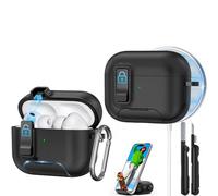 for AirPods Pro 3 Case 2025, Compatible with Airpods Pro 3rd Generation Case, Safety Lock, Phone Stand, Auto- Pop up, Compatible with MagSafe, Includes Cleaning Kit and Keychain (Black)
