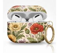for AirPods Pro 3 Case (2025), Cute Cover Compatible with AirPod Pro 3rd Generation Shell with Rose Gold Keychain Earbuds Case for Women(Botanical Poppy)