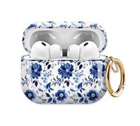 for AirPods Pro 3 Case (2025), Cute Cover Compatible with AirPod Pro 3rd Generation Shell with Rose Gold Keychain Earbuds Case for Women（Dark Blue Flowers）