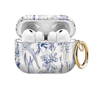 for AirPods Pro 3 Case (2025), Cute Cover Compatible with AirPod Pro 3rd Generation Shell with Rose Gold Keychain Earbuds Case for Women（Blue Flowers and Grass）