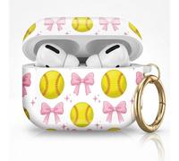 for AirPods Pro 3 Case (2025), Cute Cover Compatible with AirPod Pro 3rd Generation Shell with Rose Gold Keychain Earbuds Case for Women(Softball Bows)