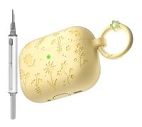 for AirPods Pro 3 Case (2025) DamonLight Floral Engraved Shockproof Protective Soft Silicone Case Cover with Cleaning Pen and Floral Keychain for Apple Airpods Pro 3rd Generation (Yellow)