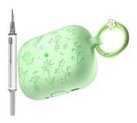 for AirPods Pro 3 Case (2025) DamonLight Floral Engraved Shockproof Protective Soft Silicone Case Cover with Cleaning Pen and Floral Keychain for Apple Airpods Pro 3rd Generation (Avocado Green)
