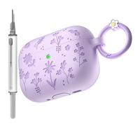 for AirPods Pro 3 Case (2025) DamonLight Floral Engraved Shockproof Protective Soft Silicone Case Cover with Cleaning Pen and Floral Keychain for Apple Airpods Pro 3rd Generation (Purple)