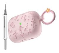 for AirPods Pro 3 Case (2025) DamonLight Floral Engraved Shockproof Protective Soft Silicone Case Cover with Cleaning Pen and Floral Keychain for Apple Airpods Pro 3rd Generation (Pink)