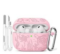 for AirPods Pro 3 Case 2025 with Cleaner Kit, Cute Turtle Engraved Soft Silicone Protective Case Cover Compatible with Apple AirPods Pro 3rd Generation for Women Men with Keychain, Pink