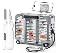 for AirPods Pro 3 Case 2025 with Lock and Phone Stand,Cute Funny Suitcase Design AirPods Pro 3rd Generation Case with Cleaner Kit & Keychain,Hard Protection Air Pods Pro 3 Cases for Women Men-Silver