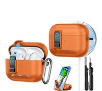 for AirPods Pro 3 Case, Sleek Protective Case with Safety Lock, Phone Stand, Auto- Pop up Lid for Airpods Pro 3rd Generation 2025, 【Compatible with MagSafe】 Includes Cleaning Kit and Keychain (Orange)