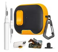 for AirPods Pro 3 Case with Lock,TPU Leather Texture Durability Anti-Lost & Shockproof Protective Cover Accessories with Cleaning Kit in Keychain for Apple AirPod Pro 3 Generation 2025(Yellow/Black)