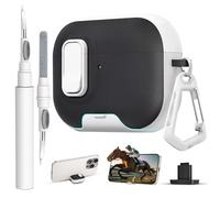 for AirPods Pro 3 Case with Lock,TPU Leather Texture Durability Anti-Lost & Shockproof Protective Cover Accessories with Cleaning Kit in Keychain for Apple AirPod Pro 3 Generation 2025(White/Black)