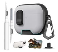 for AirPods Pro 3 Case with Lock,TPU Leather Texture Durability Anti-Lost & Shockproof Protective Cover Accessories with Cleaning Kit in Keychain for Apple AirPod Pro 3 Generation 2025(Black/Grey)