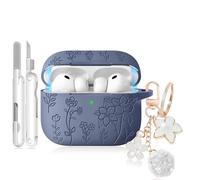 for Airpods Pro 3 Case with Magnetic Lid, Flower Engraved Case Cover Compatible with AirPods Pro 3rd Generation 2025, Soft Silicone Cases with Keychain & Cleaner for Women Girly, Shockproof