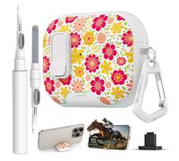 for AirPods Pro 3 Case with Safty Lock & Phone Stand,Cute Floral Pattern Girl Style TPU Protective Hard Shell with Carabiner & Cleaner kit for Apple iPod Pro 3rd Generation 2025(Five-Petaled Flower)