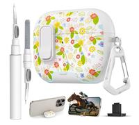 for AirPods Pro 3 Case with Safty Lock & Phone Stand,Cute Floral Pattern Girl Style TPU Protective Hard Shell with Carabiner & Cleaner kit for Apple iPod Pro 3rd Generation 2025 Women(Coreopsis)