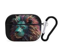 for AirPods Pro Case Cover Abstract 3D Art Lion AirPods Pro 2/Pro Case Accessories with Keychain Front LED Visible Supports Wired Or Wireless Charging