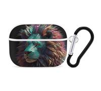 for AirPods Pro Case Cover Abstract 3D Art Lion AirPods Pro 2/Pro Case Accessories with Keychain Front LED Visible Supports Wired Or Wireless Charging