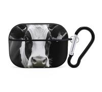 for AirPods Pro Case Cover Animal Funny Cow Head Black White AirPods Pro 2/Pro Case Accessories with Keychain Front LED Visible Supports Wired Or Wireless Charging