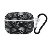 for AirPods Pro Case Cover Black Skull AirPods Pro 2/Pro Case Accessories with Keychain Front LED Visible Supports Wired Or Wireless Charging