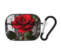 for AirPods Pro Case Cover Blooming Red Rose AirPods Pro 2/Pro Case Accessories with Keychain Front LED Visible Supports Wired Or Wireless Charging