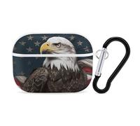 for AirPods Pro Case Cover Cute American Bald Eagle Sitting on Flag Ribbon Case Compatible with Airpod Pro 2 Case Protection Cover for Wowen Men AirPods Pro Case Accessories with Keychain