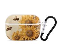 for AirPods Pro Case Cover Cute Bees and Sunflowers on Old Paper Case Compatible with Airpod Pro 2 Case Protection Cover for Wowen Men AirPods Pro Case Accessories with Keychain