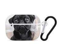 for AirPods Pro Case Cover Cute Black Pug Dog AirPods Pro 2/Pro Case Accessories with Keychain Front LED Visible Supports Wired Or Wireless Charging