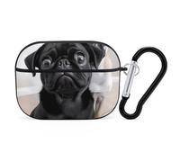 for AirPods Pro Case Cover Cute Black Pug Dog AirPods Pro 2/Pro Case Accessories with Keychain Front LED Visible Supports Wired Or Wireless Charging
