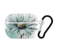 for AirPods Pro Case Cover Mint Green Watercolor Daisy AirPods Pro 2/Pro Case Accessories with Keychain Front LED Visible Supports Wired Or Wireless Charging