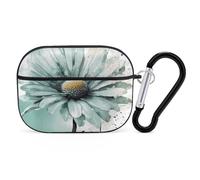 for AirPods Pro Case Cover Mint Green Watercolor Daisy AirPods Pro 2/Pro Case Accessories with Keychain Front LED Visible Supports Wired Or Wireless Charging