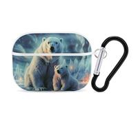 for AirPods Pro Case Cover Polar Bears Northern Lights AirPods Pro 2/Pro Case Accessories with Keychain Front LED Visible Supports Wired Or Wireless Charging