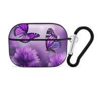 for AirPods Pro Case Cover Purple Flower Butterflies AirPods Pro 2/Pro Case Accessories with Keychain Front LED Visible Supports Wired Or Wireless Charging