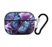 for AirPods Pro Case Cover Purple Rose with Beautiful Butterfly AirPods Pro 2/Pro Case Accessories with Keychain Front LED Visible Supports Wired Or Wireless Charging