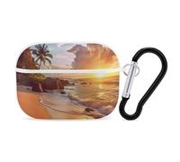 for AirPods Pro Case Cover Tropical Beach at Sunset AirPods Pro 2/Pro Case Accessories with Keychain Front LED Visible Supports Wired Or Wireless Charging