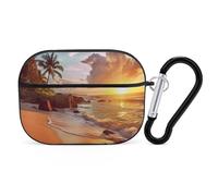 for AirPods Pro Case Cover Tropical Beach at Sunset AirPods Pro 2/Pro Case Accessories with Keychain Front LED Visible Supports Wired Or Wireless Charging