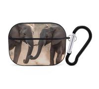 for AirPods Pro Case Cover Two Elephants Playing AirPods Pro 2/Pro Case Accessories with Keychain Front LED Visible Supports Wired Or Wireless Charging