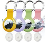 For AirTag Holder,4-Pack IPX8 Waterproof Case for Apple AirTag 1st & 2nd | Silicone Airtag Keyring for Keys,Bags,Luggage,Pet Collars,Anti-Lost and Scratch-Resistant,Zinc Alloy Key Ring,4 colours