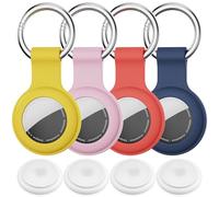 For AirTag Holder,4-Pack IPX8 Waterproof Case for Apple AirTag 1st & 2nd | Silicone Airtag Keyring for Keys,Bags,Luggage,Pet Collars,Anti-Lost and Scratch-Resistant,Zinc Alloy Key Ring,4 colours