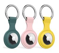 for AirTag Holder Case- Silicone Case for AirTag Keyring for Keys, Bags, Luggage, Pet Collars - Anti-Lost and Scratch-Resistant Design for Apple Air Tags 2021 (Military Green/Pink/Yellow)