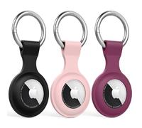 for AirTag Holder Case- Silicone Case for AirTag Keyring for Keys, Bags, Luggage, Pet Collars - Anti-Lost and Scratch-Resistant Design for Apple Air Tags 2021 (Black/Pink/Rose Red)