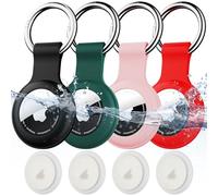 For AirTag Holder Keyring,4-Pack IPX8 Waterproof Case for Apple AirTag | Silicone Airtag Keyring for Keys,Bags,Luggage,Pet Collars,Anti-Lost and Scratch-Resistant,Zinc Alloy Key Ring
