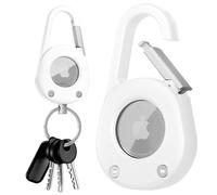 for AirTag Keychain Holder with Carabiner,IPX8 Waterproof Hard Case PC Protective Clear Window with Key Chain for Apple Air Tag 1st/2nd Generation for Car,Outdoor Hiking,Bag,Backpack,Luggage (White)