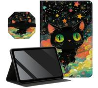 for All New Amazon Kindle Fire HD 10 13th Gen 2023 Release 10.1", Slim PU Leather Multi-Angle Stand Smart Cover with Auto Wake/Sleep Plus 1 Screen Clean Pad, Black Cat Rainbow Stars