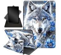 for All-New Amazon Kindle Fire HD 10 Tablet Case (13th Generation, 2023 Release) 10.1", 360 Degree Rotating Stand Cover with Auto Wake Sleep Case for Fire Tablet 10 2023,White Rose Wolf