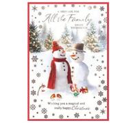 For All The Family Christmas Card - Tree Festive Snowman - Size: 7.5" x 5.25" XAF-a