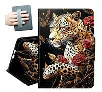 for Amazon All-New Kindle Fire 7 Tablet Case 7" 12th Generation 2022 Release,with Hand Straps and Auto Wake/Sleep PU Leather Slim Multiple Angles Stand Smart Cover,Leopard and Rose Flowers