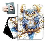 for Amazon All-New Kindle Fire 7 Tablet Case 7" 12th Generation 2022 Release,with Hand Straps and Auto Wake/Sleep PU Leather Slim Multiple Angles Stand Smart Cover,Cute Blue Owl