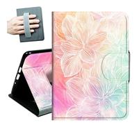 for Amazon All-New Kindle Fire 7 Tablet Case 7" 12th Generation 2022 Release,with Hand Straps and Auto Wake/Sleep PU Leather Slim Multiple Angles Stand Smart Cover,Pink Mandala Flowers