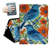for Amazon All-New Kindle Fire 7 Tablet Case 7" 12th Generation 2022 Release,with Hand Straps and Auto Wake/Sleep PU Leather Slim Multiple Angles Stand Smart Cover,Watercolor Bird Flowers
